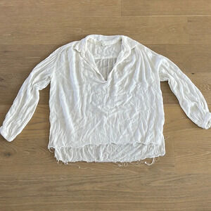 Free People FP One White Gauzy Beach Cover Up Sheer Gauzy Blouse Oversized Shirt